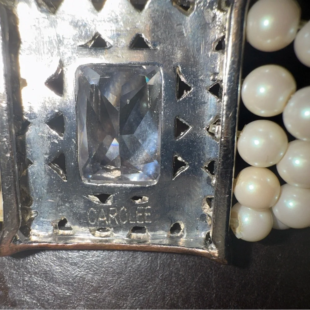 Carolee 5 Stranded Tiny Faux Pearl & Stone Stretch Bracelet- Silver Tone